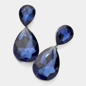 Blue Dangle Crystal Teardrop Earrings 2 Inch Cute Statement Jewelry Design